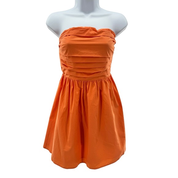Le Lis Strapless‎ Mini Dress Orange Pleated Bodice Medium NWT Summer Sundress - Picture 1 of 7